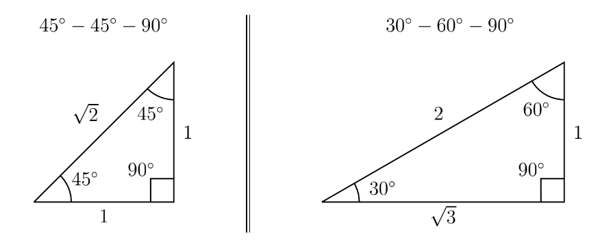 Special Triangles: These allow us to find the values of the trig functions at various common angles.