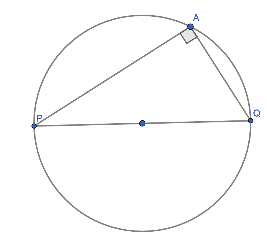 The angle PAQ inside the circle with diameter PQ