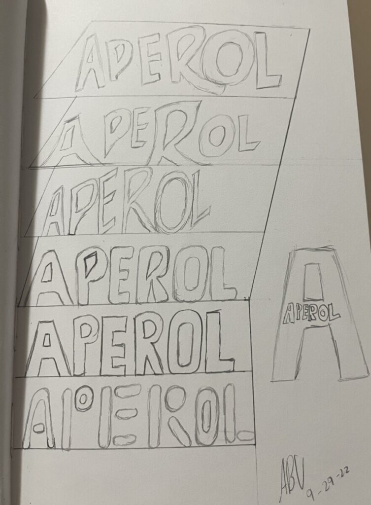 Sketchbook sample 6, Attempting redraw of Aperol Logotype.