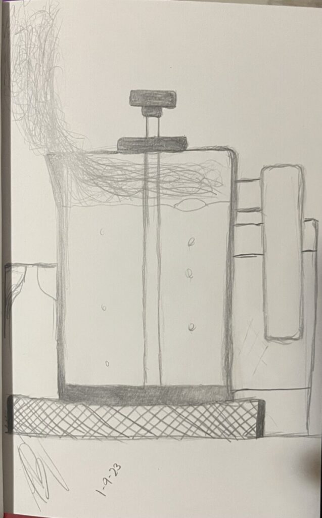 Sketchbook sample 8, Coffee pot being brewed.