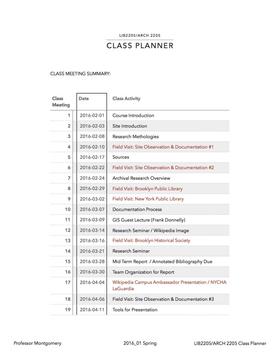 ARCH2205:LIB2205 Class Planner_Day to Day_2016_01_revised