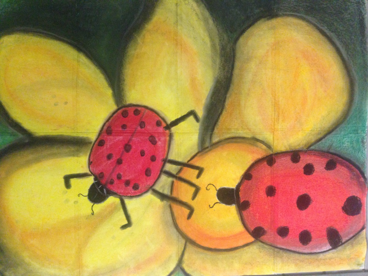 Lady bug Drawing made with chalk Pastel 