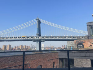 A shot of the bridge in DUMBO, before a team event held at Soho House. Captured by Angela Alvarez on iPhone, April 2023.