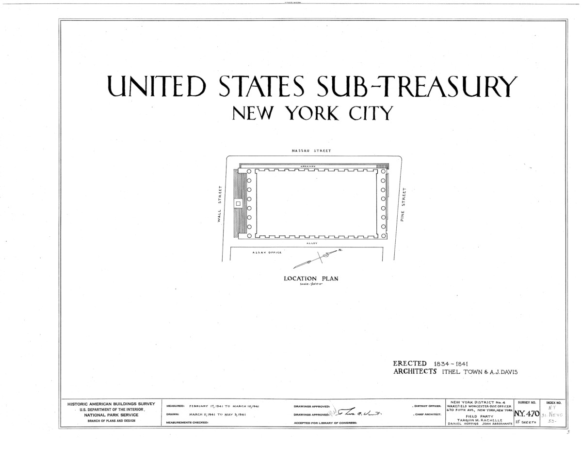 Historic American Building Survey drawing set of Federal Hall (US Sub-Treasury Building)