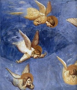 Crying angels in Giotto's Lamentation scene, Arena Chapel, Padua