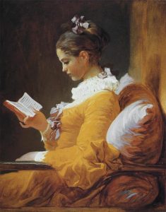 Fragonard's painting of a girl in a yellow dress seen reading a book. Used as an illustration for post that highlights the reading schedule