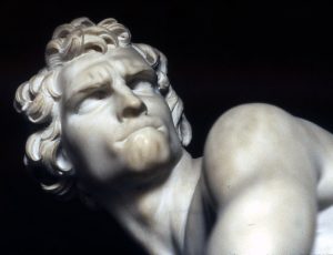 Close up of Bernini's David's face