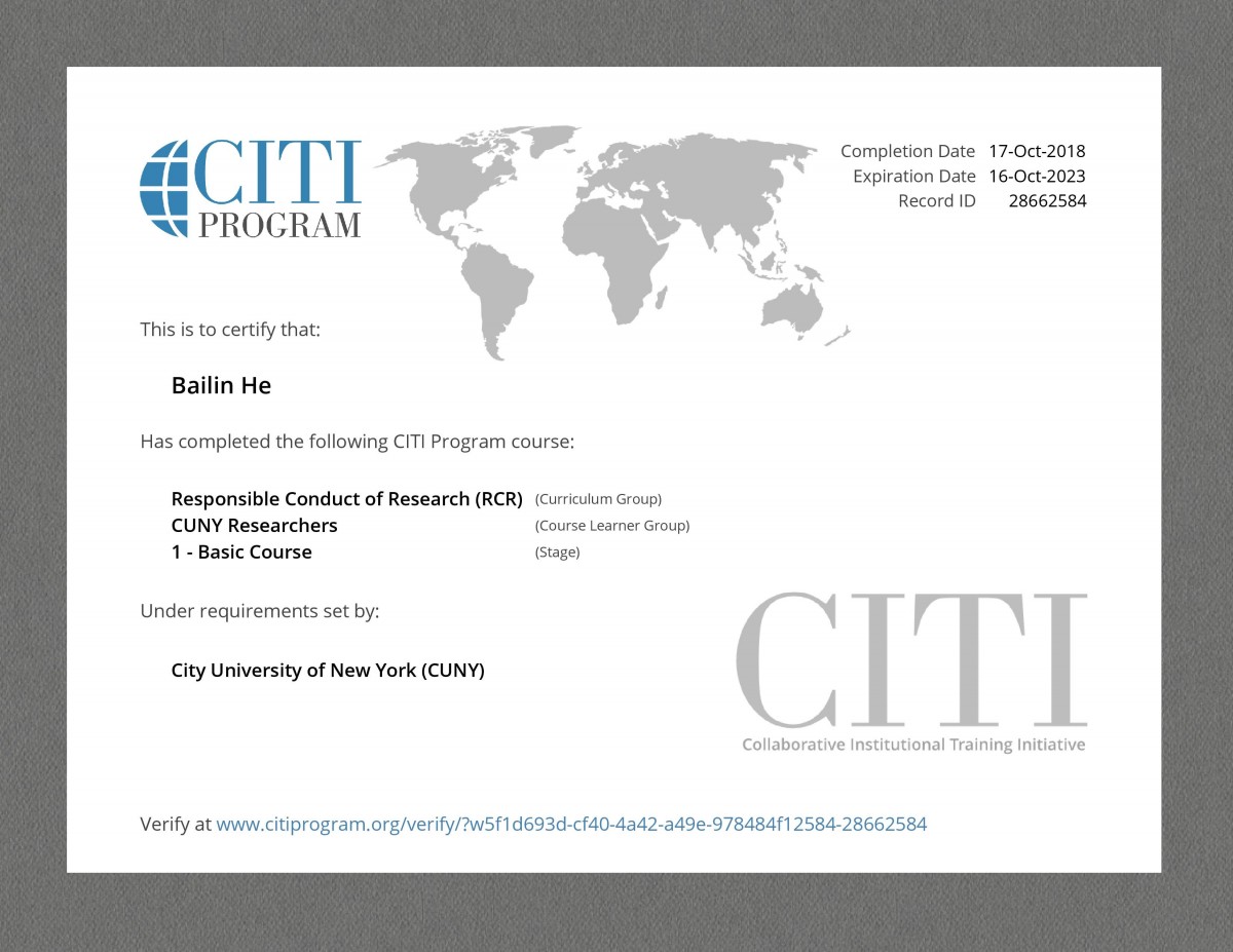 CITI Program Course Responsible Conduct of Research Certificate