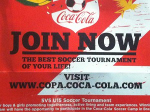 This type is Slab serif because of the some of the letters serif is rectangular and some of the words are like blocks.I found this font will i was in a mcdonalds on a poster promoting a soccer tournament. It is in this catagory simply because of the letters rectangular shape.  They used This type because it fit the best because most slab serif type was used for posters. That is why this is a slab serif. 