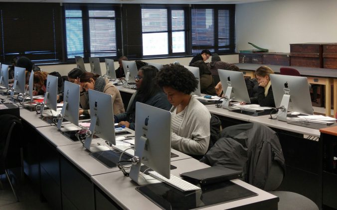 first day of class, students at work