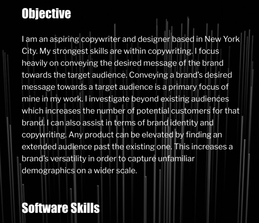 Image displaying typography of a resume page