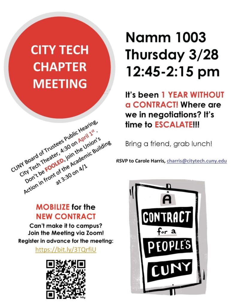 Poster announcing City Tech Chapter meeting 3/28 at 12:45 pm