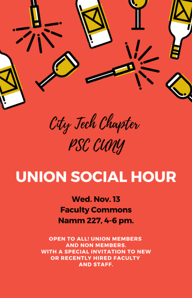 Social Hour Flyer for City Tech Union Chapter on Weds 11/13 4-6 pm