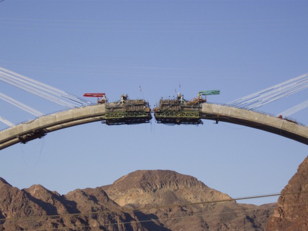 Hoover Dam Bypass Bridge Construction 3 Construction of the Mike O'Callaghan-Pat Tillman Memorial Bridge at the Hoover Dam. Taken July 5, 2009. Via Alan Stark