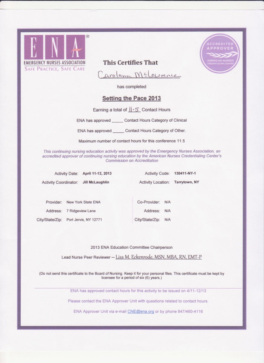 Certificates of Continuing Education Courses  Carolann 