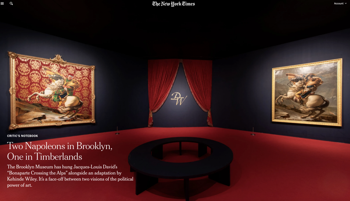 An article in The New York Times about the show on Kehinde Wiley and Jacques-Louis David horse paintings.