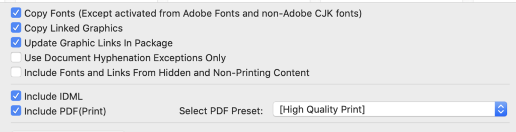 check items when packaging a file