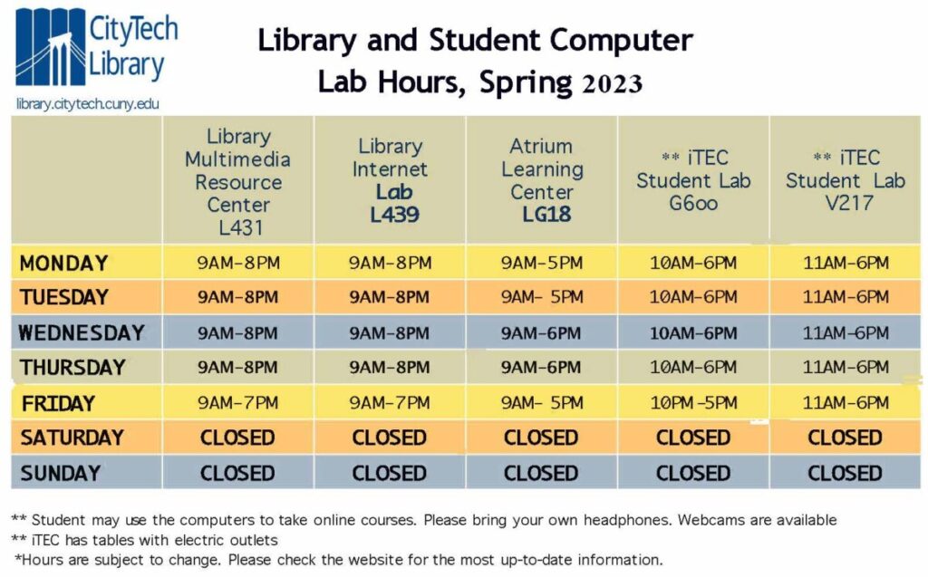 Computer Lab Hours Spring 2023