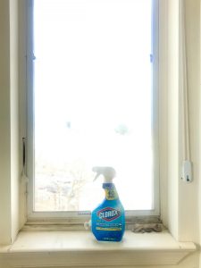 Window with Clorox bottle