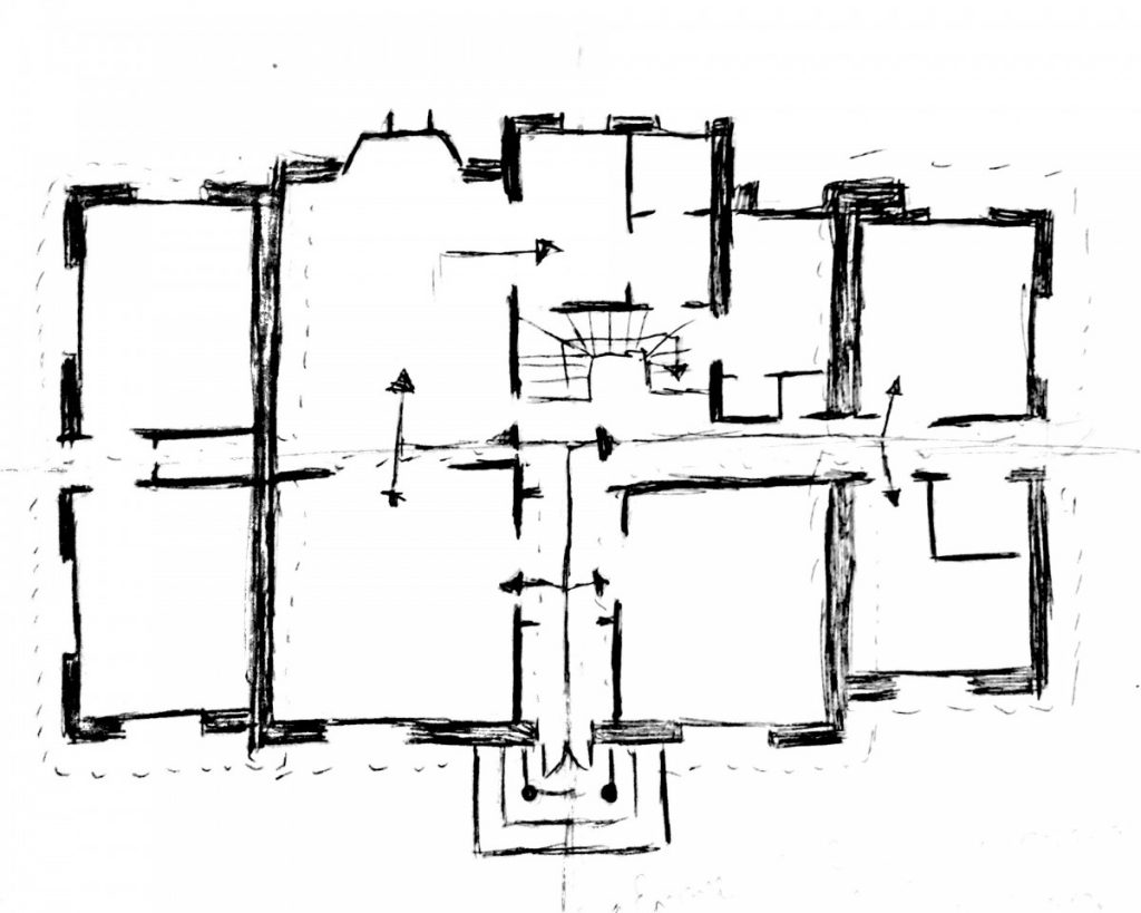 This is a quick sketch of a floor plan from a Roman structure. I drew arrows to indicate the circulation going on inside.