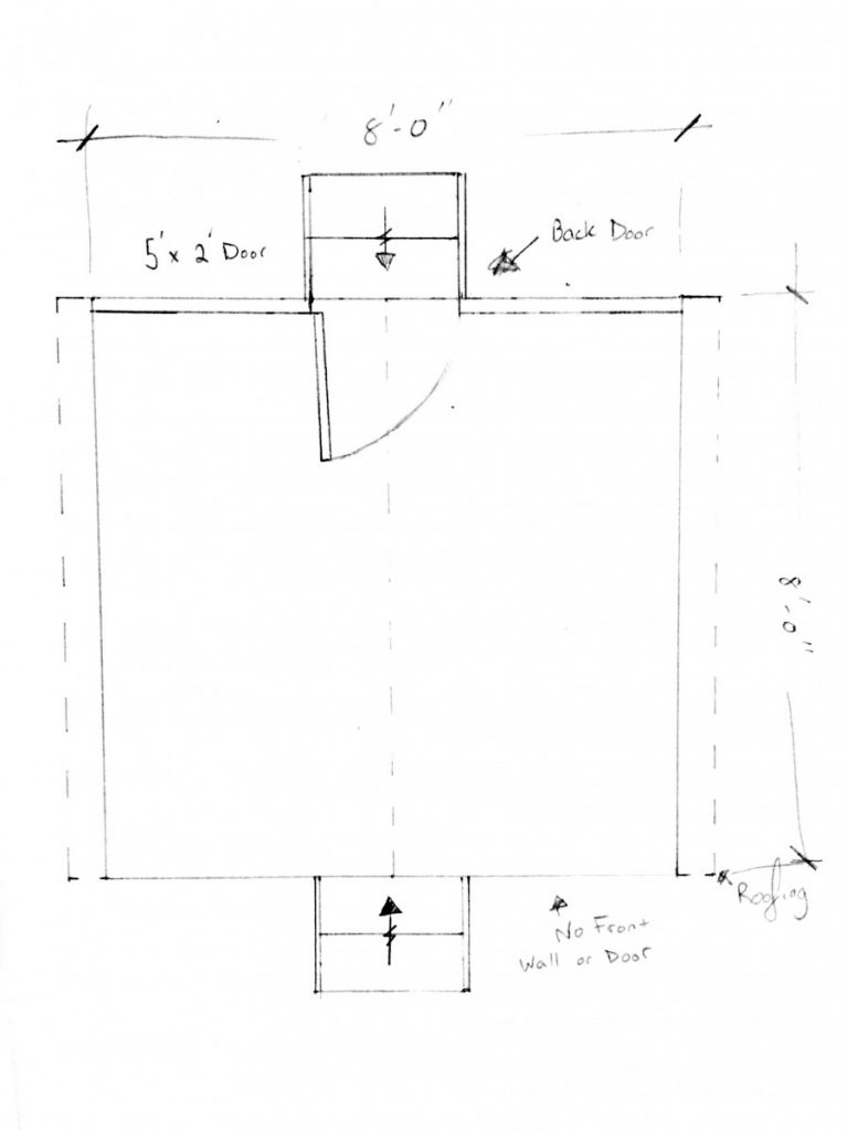 Sketch of the floor plan of the structure, describing the length and width.