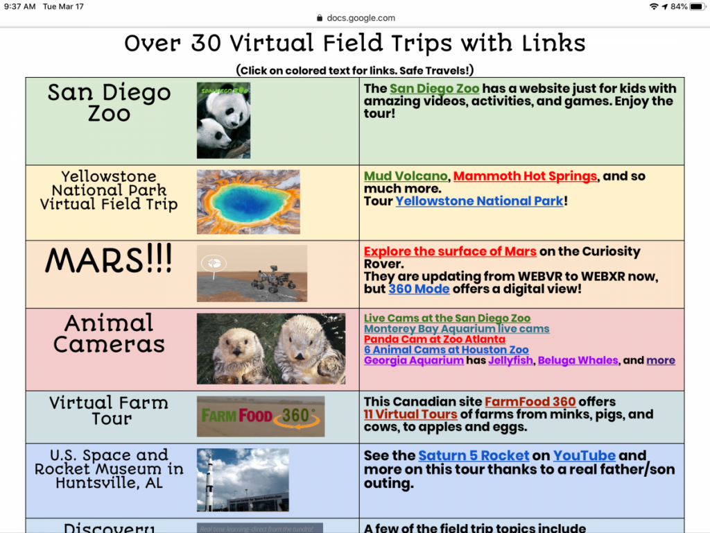 Virtual field trips