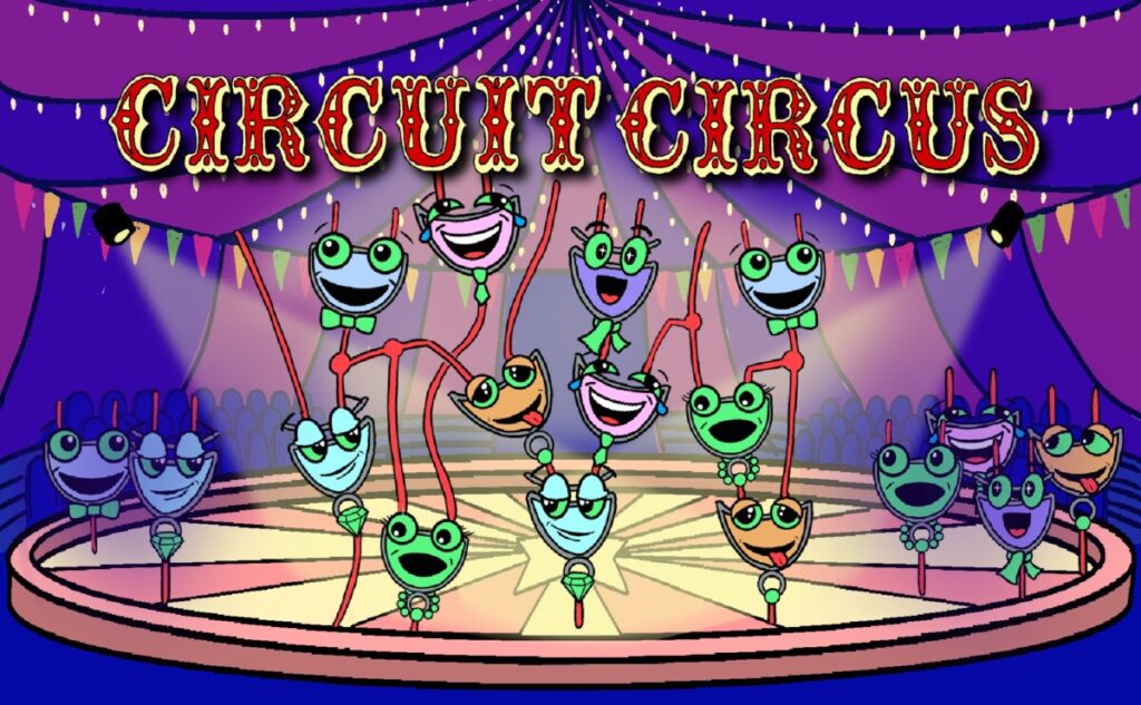 Title slide: "Circuit Circus" showing many gates arranged as a circuit with other individual gates looking on