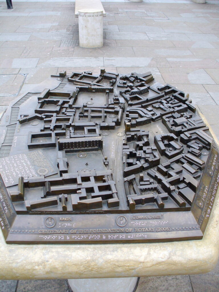 Blind person friendly map of Cambridge University.