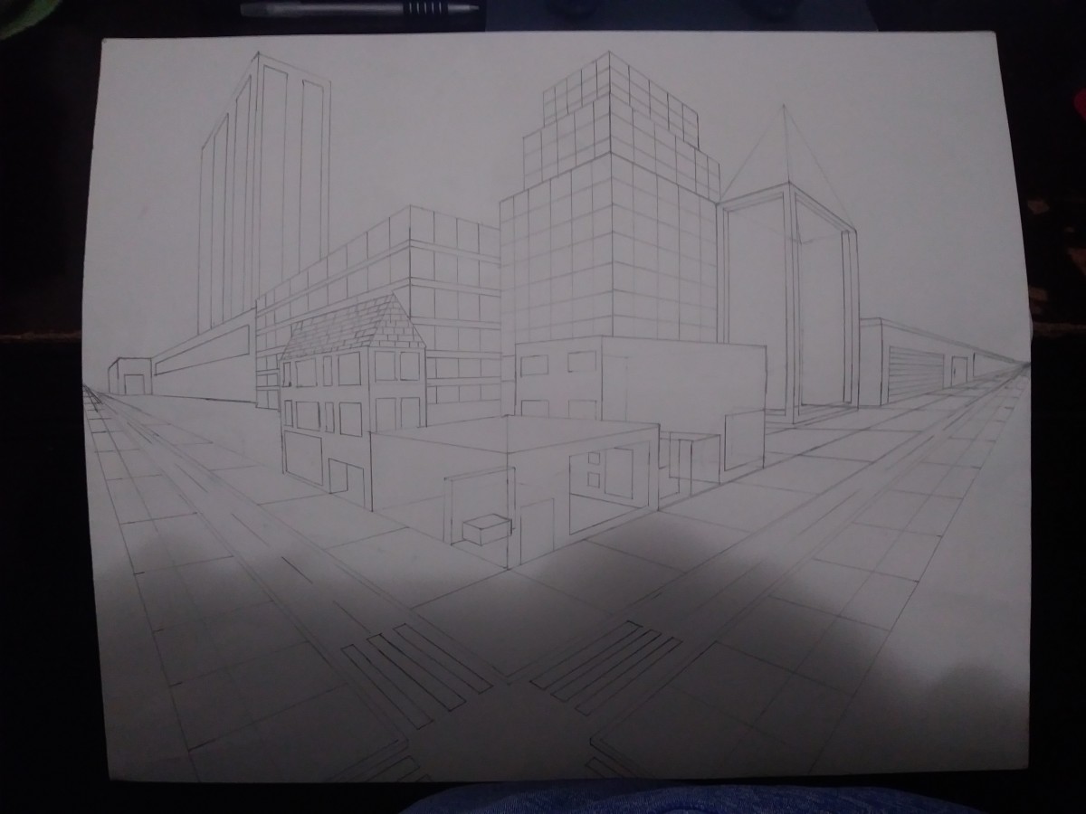 How to Draw a City using 1-Point Perspective: Simple Pen Drawing - YouTube