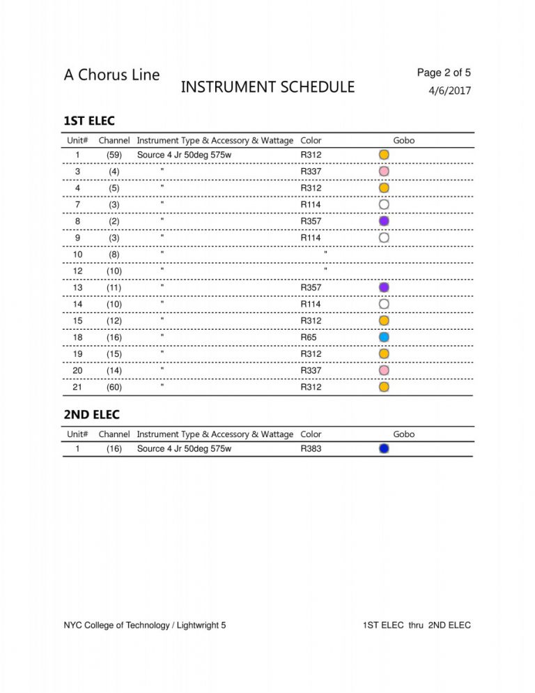 lightwright instrument schedule arrangment