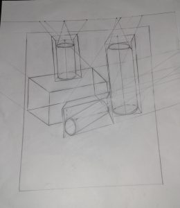 Cylinder drawn in Box Model with Vanishung Lines & Horizontal Line