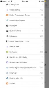 Screenshot of the Feedly app showing what I subscribe to