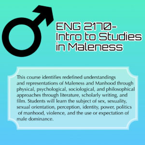 A promotional flier that shares information about the ENG 2170ID Intro to Studies in Maleness course. 