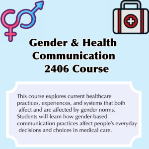 A promotional flier that shares information about the 2406 Gender and Health Communication Course. 