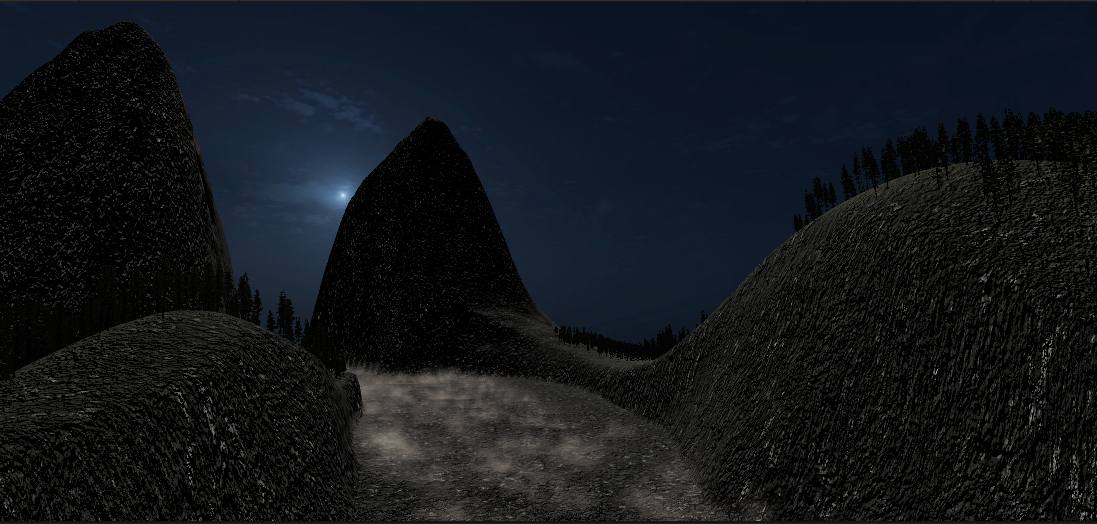 Desolate mountain landscape as rendered in Unity