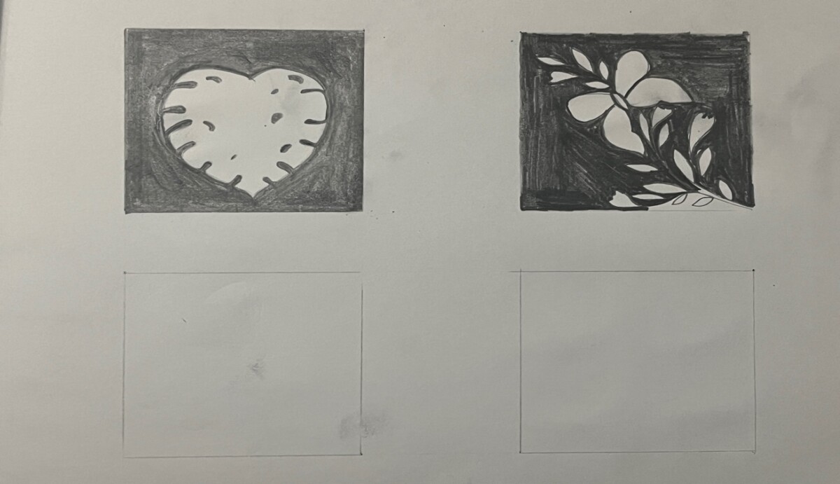 A drawing of a heart and a flower Description automatically generated
