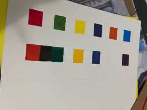 A white board with different colors Description automatically generated