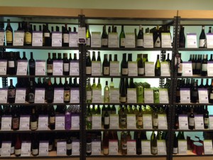 wine section in alphabetical order by country.
