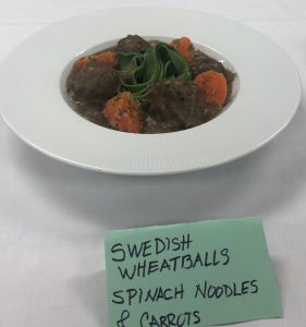 Swedish Wheatballs and Spinach Noodles w/ Glazed Mustard Carrots