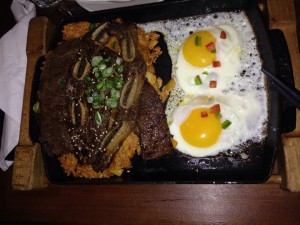 Korean steak and eggs with kimchi fried rice