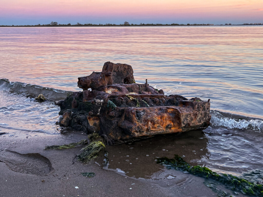 Photograph of a beached engine