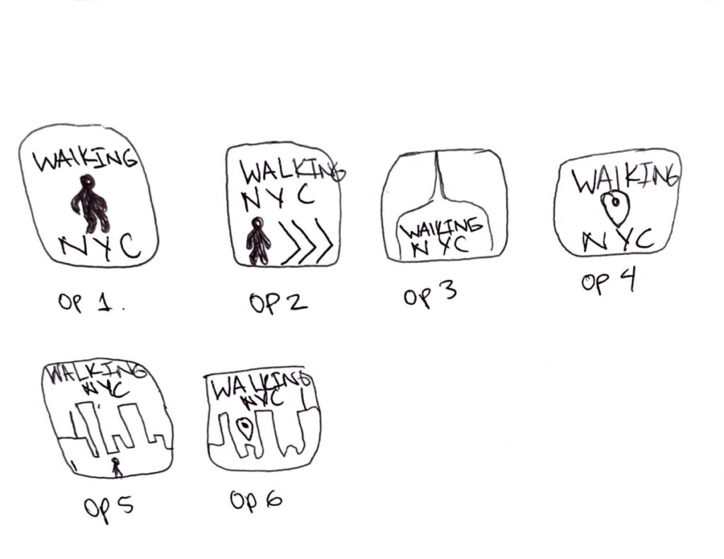 Six sketches for the mobile app icons.