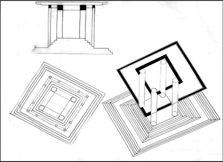 Pavilion Floor Plan, Axon, Section