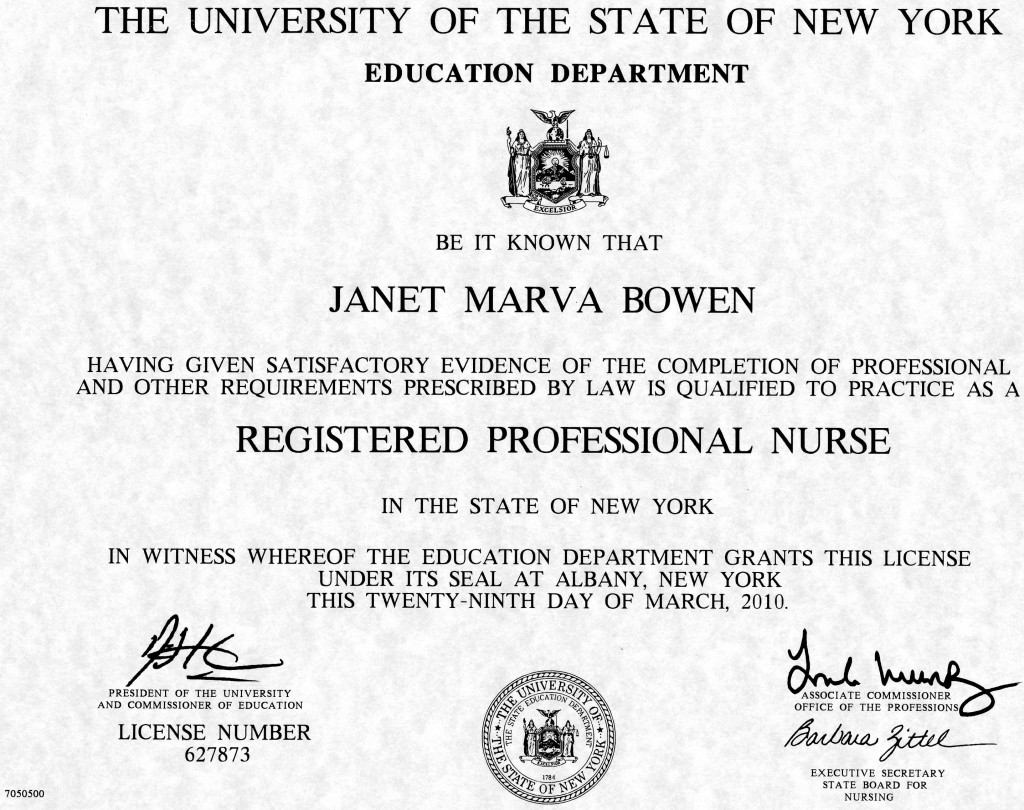 Nursing Registration Certificate Janet Bowen #39 s ePortfolio