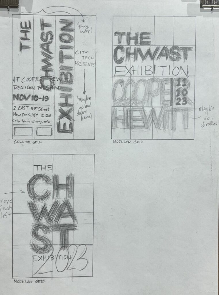 3 different sketch ideas for type dominant poster project.