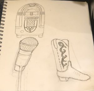 Jukebox, mic and cowboy boot