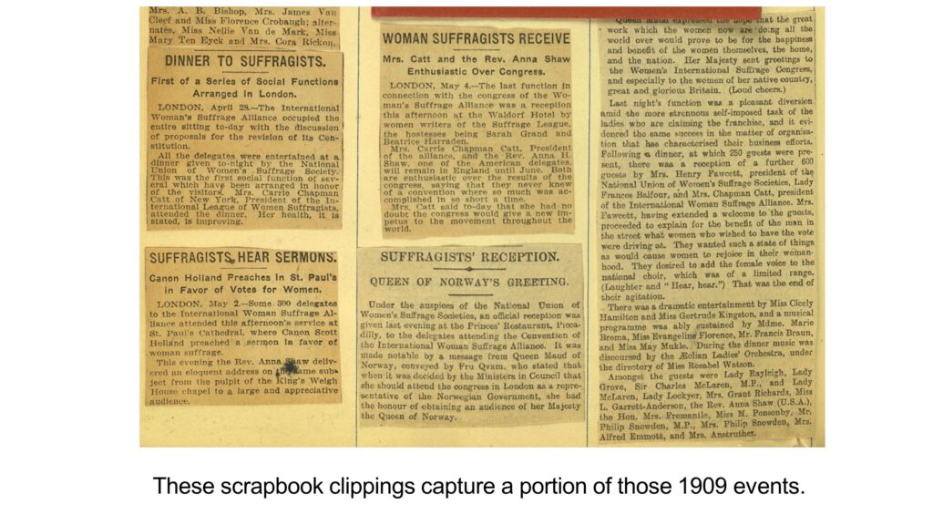 1909 scrapbook clippings; Source Collection: Miller NAWSA Suffrage Scrapbooks, 1897-1911; Repository: Rare Book And Special Collections Division; Digital Id: http://hdl.loc.gov/loc.rbc/rbcmil.scrp5007903