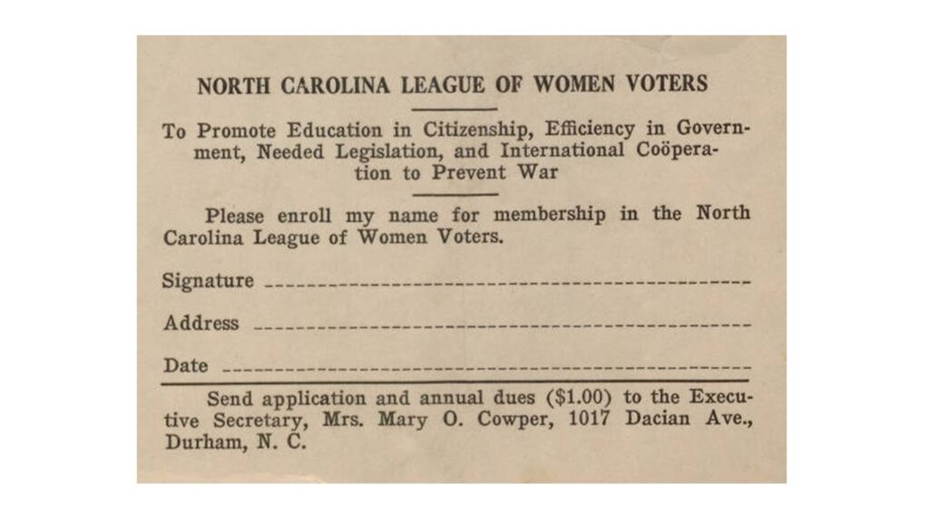 North Carolina League of Women Voters card, 1920; via Wikimedia Commons