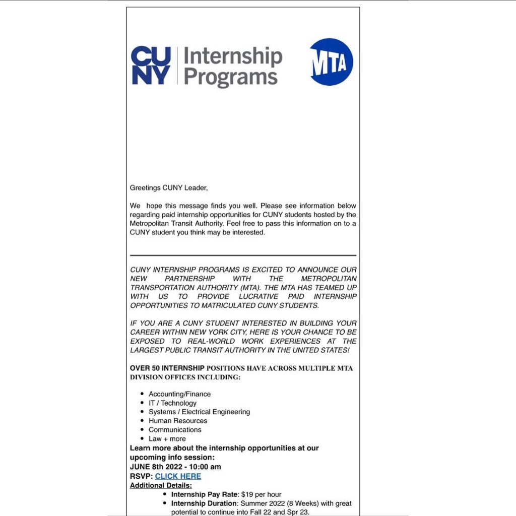 CUNY MTA Internship Program Summer 2022 LibraryBuzz