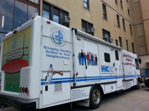 Mobile van for dental mission.